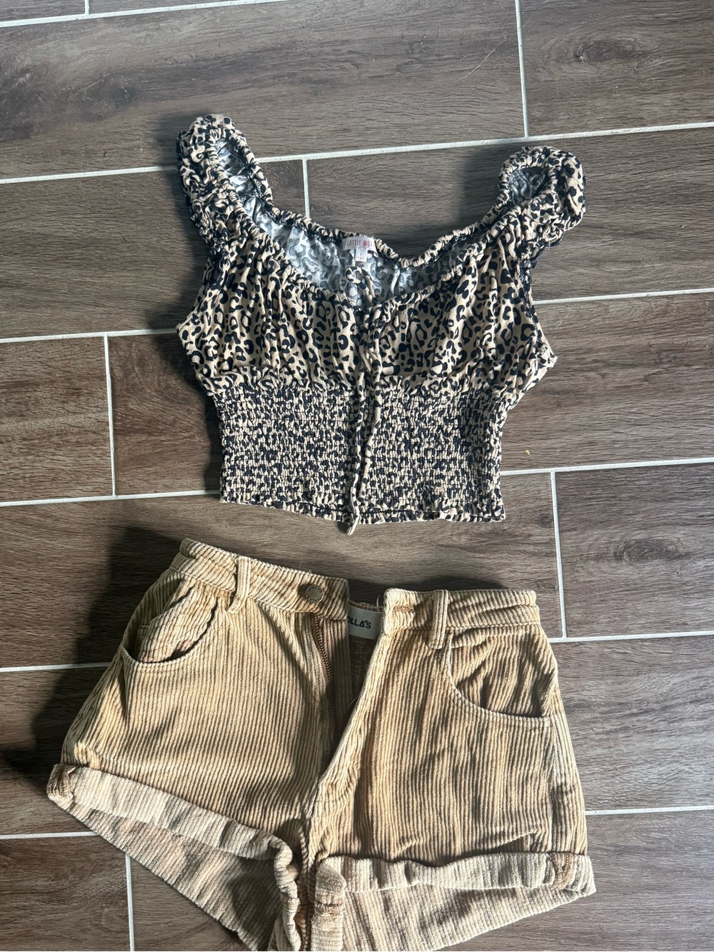 PacSun Leopard Smocked Crop Top in Tan and Black